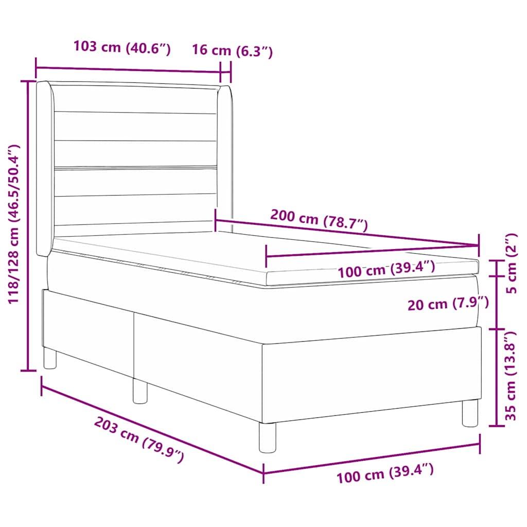 Box spring seng med madras med hovedgærde Blå 100 x 200 cm Stof