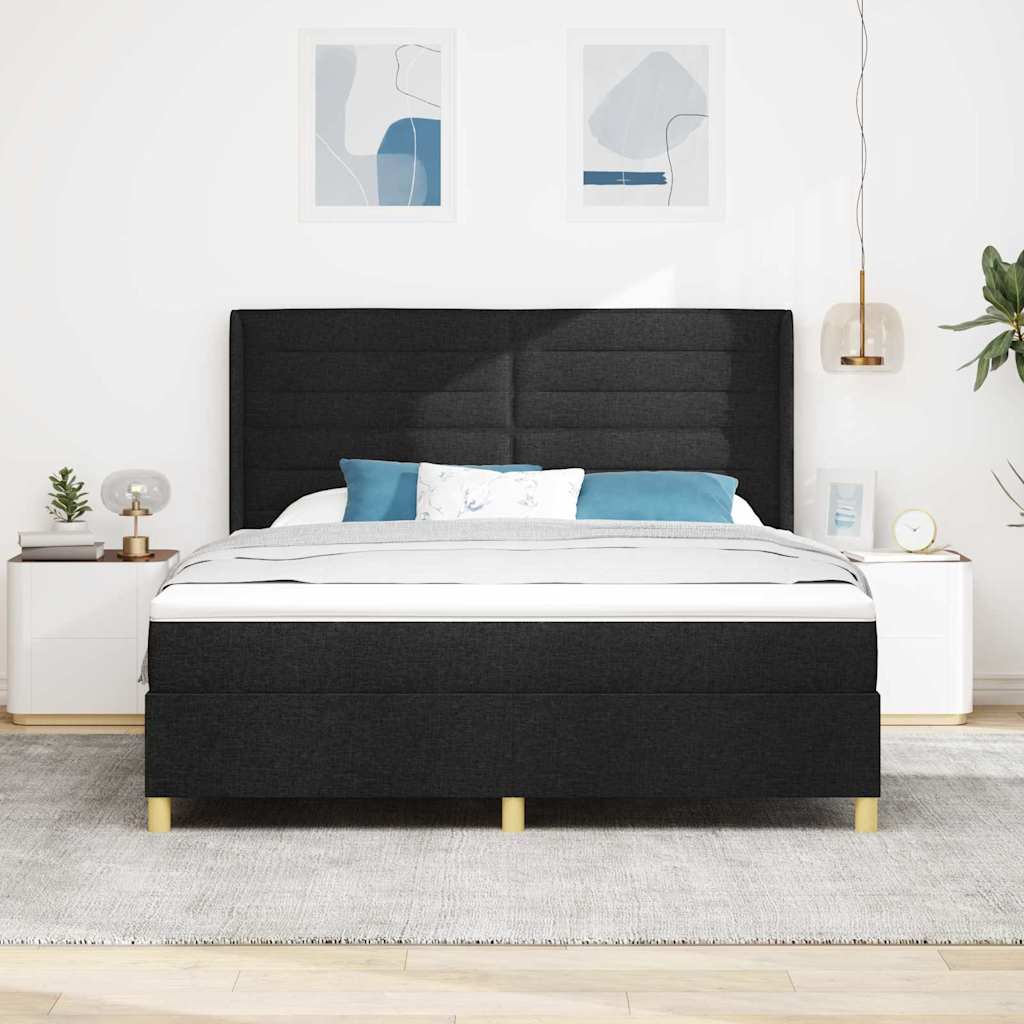Box spring seng med madras Sort 180 x 200 cm Stof