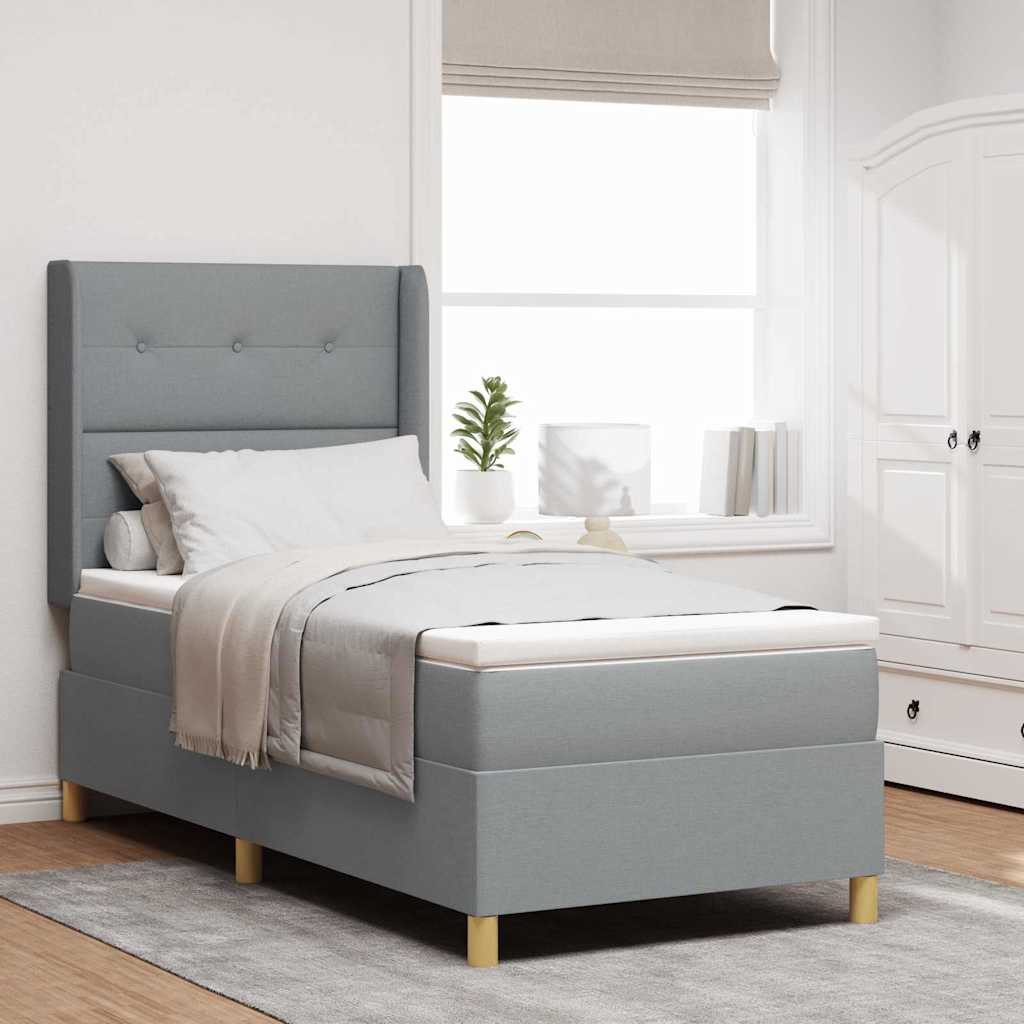 vidaXL Boxspringseng med hovedgærde - Boxmadras - 80x200 cm - Lysegrå