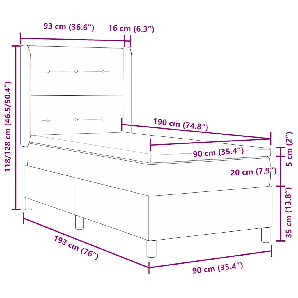 Box spring seng med madras Lysegrå 90 x 190 cm Stof