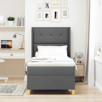 Box spring seng med hovedgærde Mørkegrå 90 x 200 cm Stof