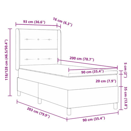 Box spring seng med hovedgærde Mørkegrå 90 x 200 cm Stof