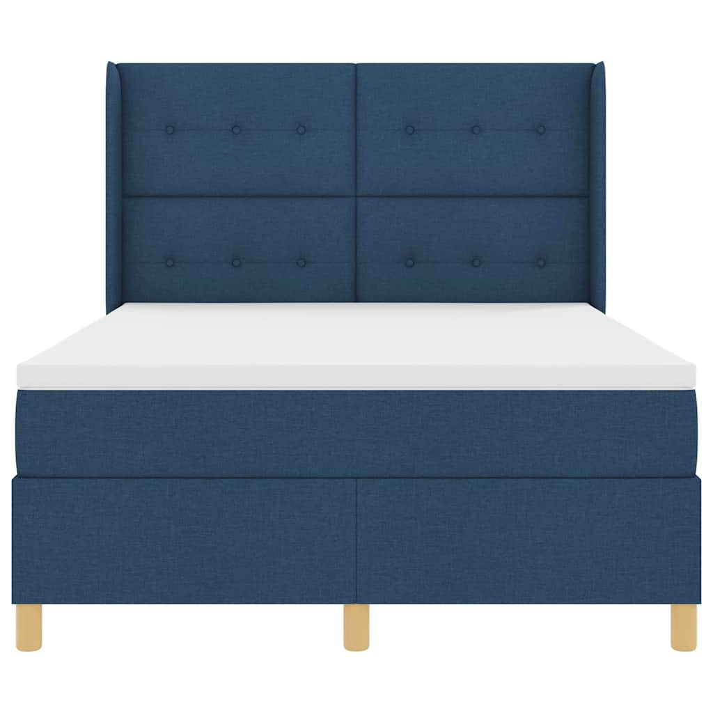Box spring seng med madras med hovedgærde Blå 140 x 190 cm Stof