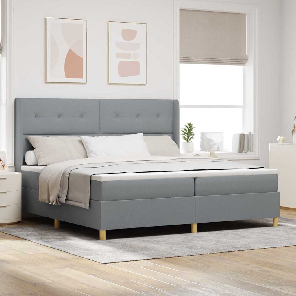 Box spring seng med hovedgrde Lysegr 200 x 200 cm Stof
