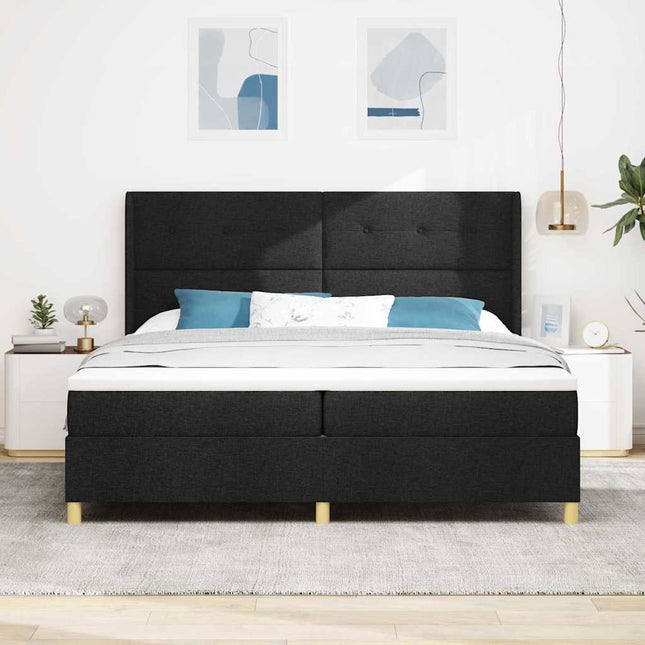 Box spring seng med hovedgærde Sort 200 x 200 cm Stof
