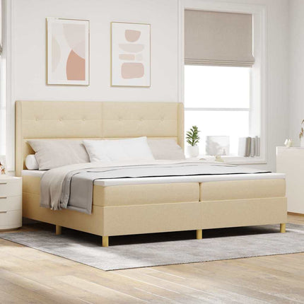 Box spring seng med hovedgærde Creme 200 x 200 cm Stof