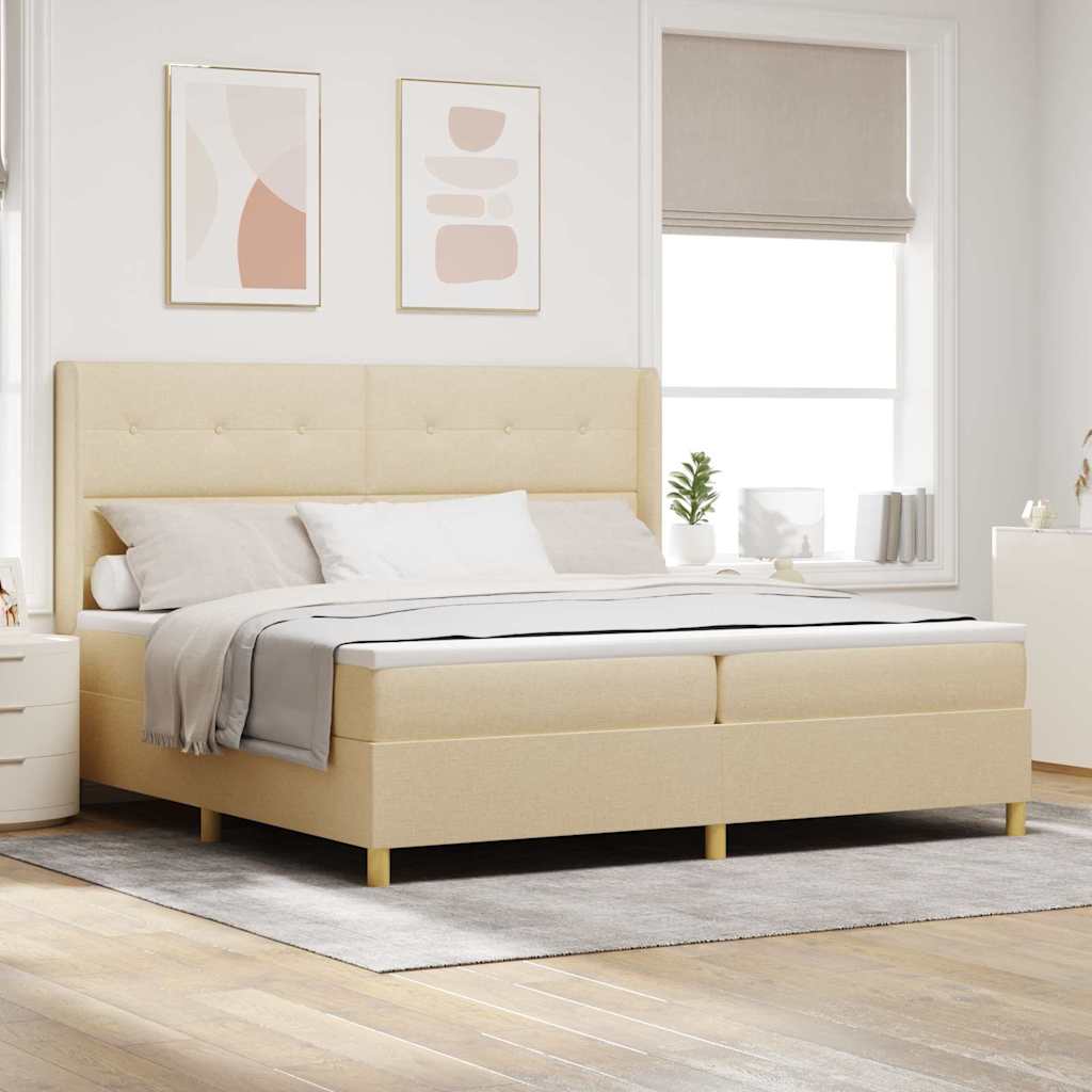 Box spring seng med hovedgrde Creme 200 x 200 cm Stof