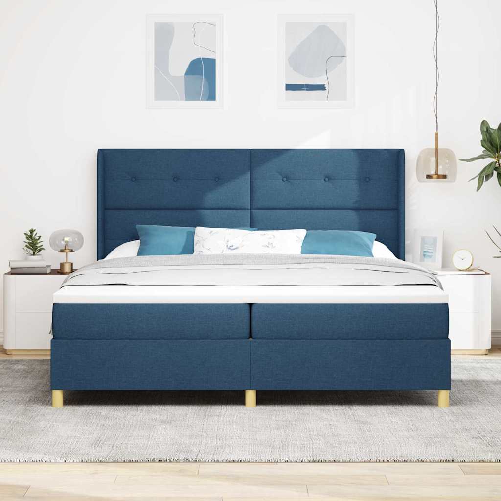 Box spring seng med hovedgrde Bl 200 x 200 cm Stof