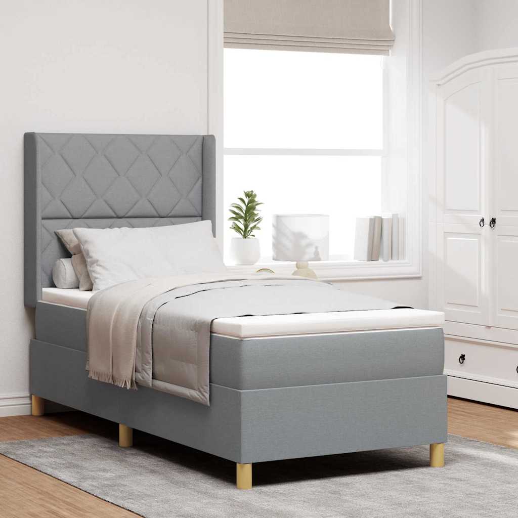 Box spring seng med hovedgrde Lysegr 100 x 200 cm Stof