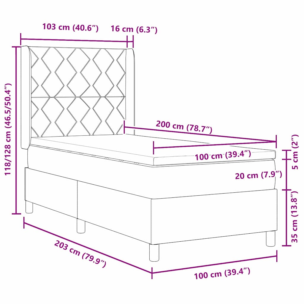 Box spring seng med madras Creme 100 x 200 cm Stof