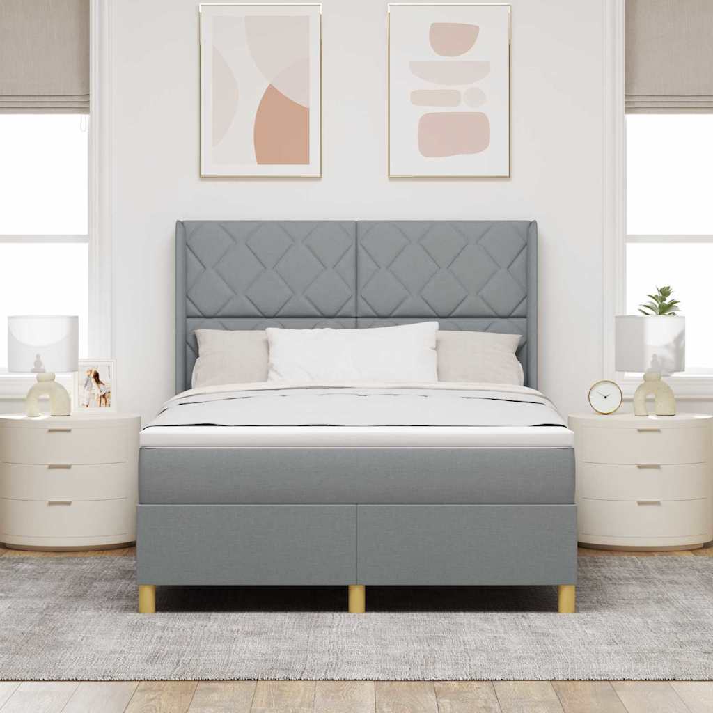 Box spring seng med hovedgrde Lysegr 140 x 190 cm Stof
