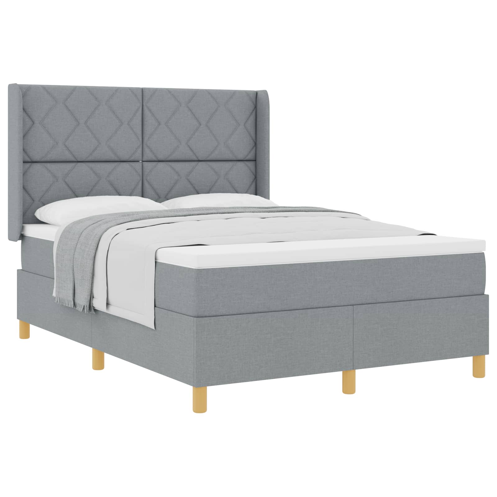 Box spring seng med hovedgrde Lysegr 140 x 200 cm Stof