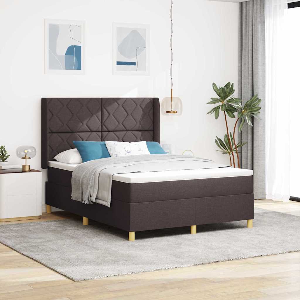 Box spring seng med hovedgrde Mrk Brun 140 x 200 cm Stof