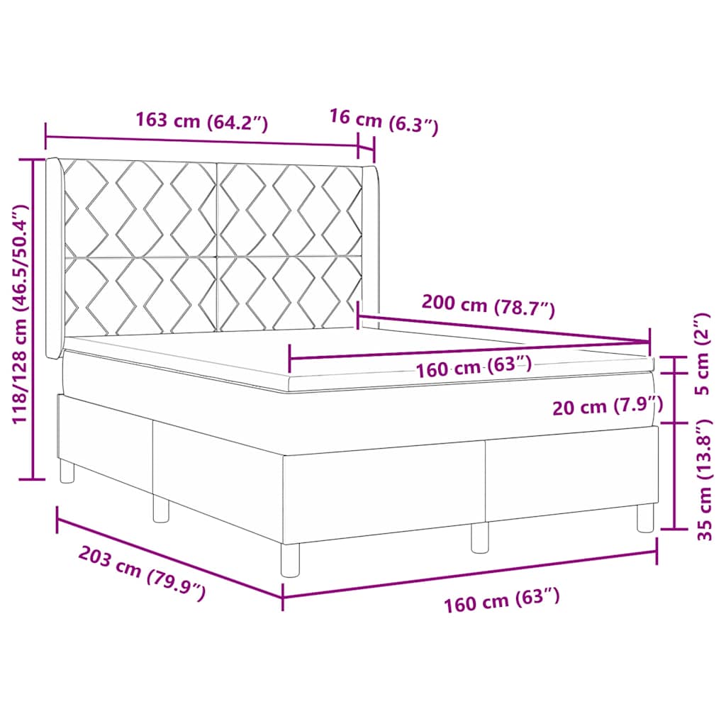 Box spring seng med madras Mørkegrå 160 x 200 cm Stof