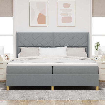 Box spring seng med hovedgærde Lysegrå 200 x 200 cm Stof