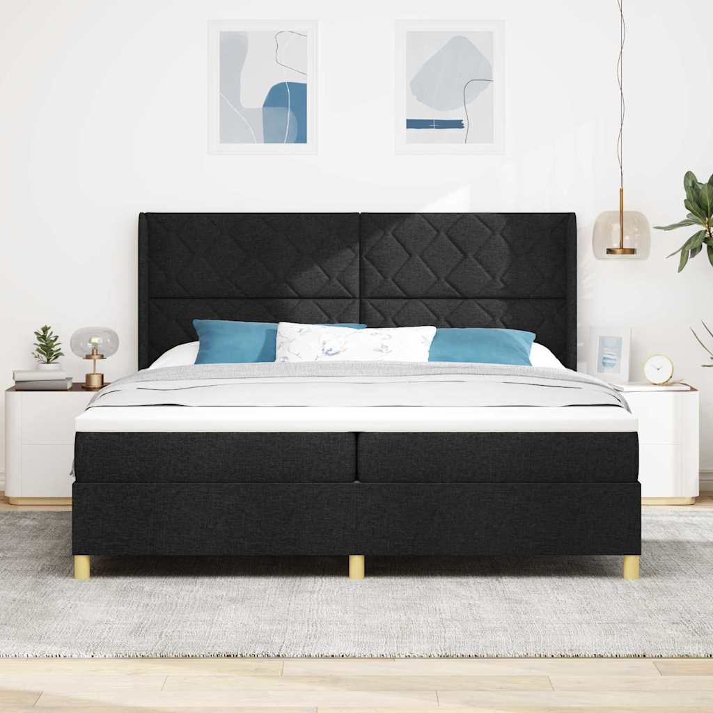 Box spring seng med madras Sort 200 x 200 cm Stof