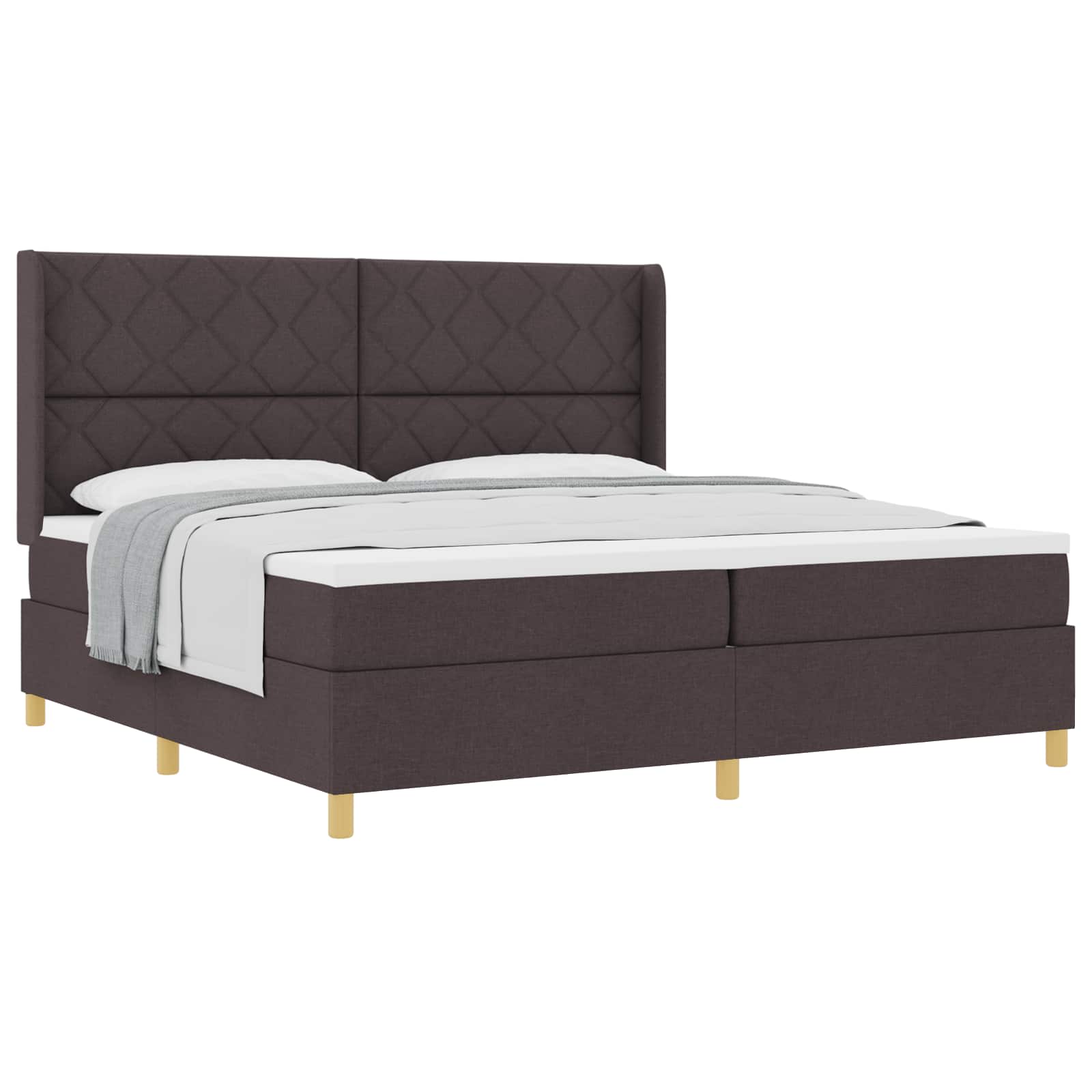 Box spring seng med hovedgrde Mrk Brun 200 x 200 cm Stof