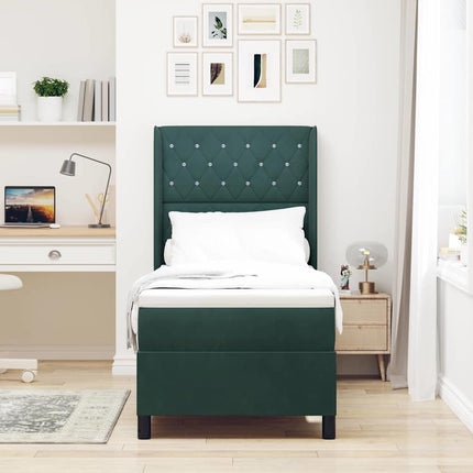 Box spring seng med madras Mørkegrøn 80 x 200 cm Fløjl