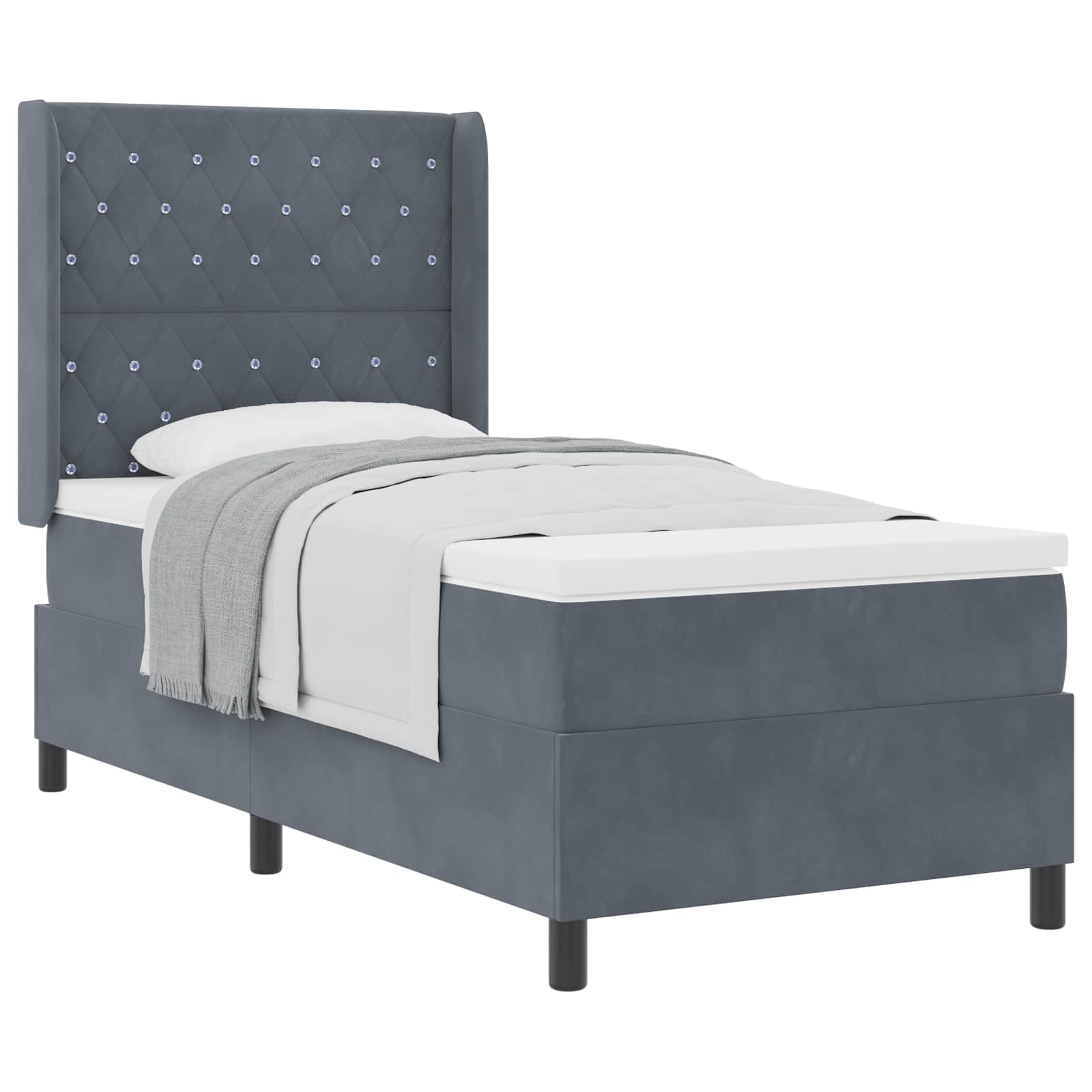vidaXL Box spring seng med madras Mørkegrå 90 x 190 cm Fløjl
