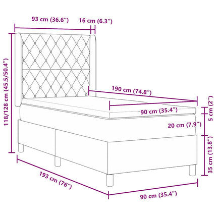 Box spring seng med madras Mørkegrå 90 x 190 cm Fløjl