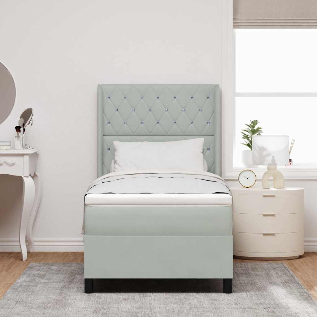 Box spring seng med madras Lysegr 90 x 200 cm Fljl