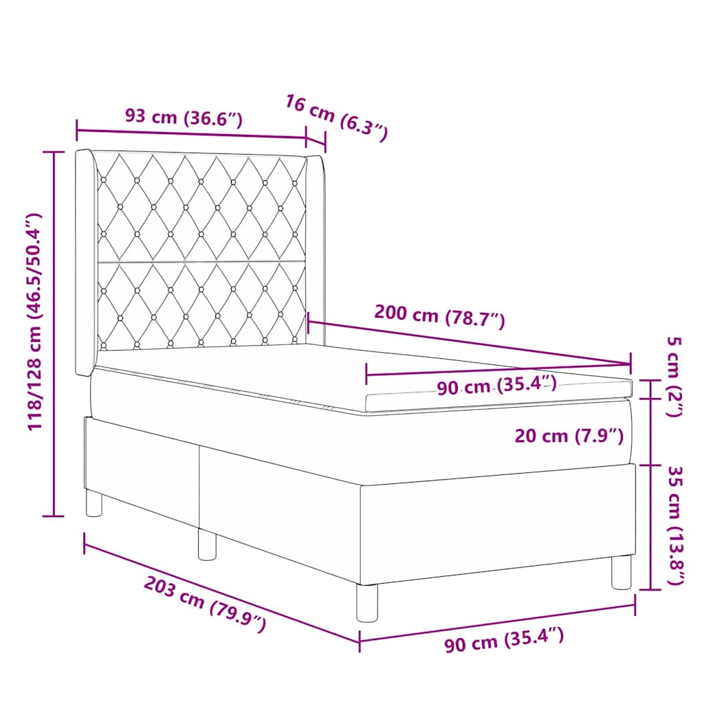 Box spring seng med madras Mørkegrå 90 x 200 cm Fløjl