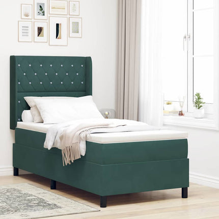Box spring seng med madras Mørkegrøn 90 x 200 cm Fløjl