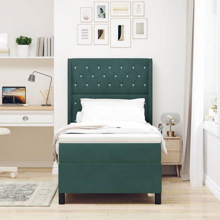 Box spring seng med madras Mørkegrøn 90 x 200 cm Fløjl