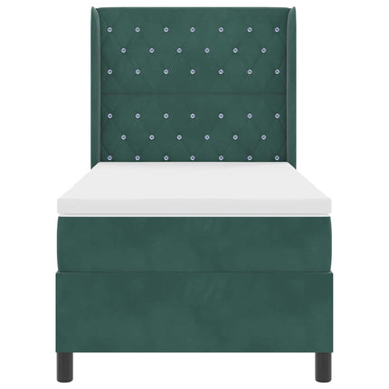 Box spring seng med madras Mørkegrøn 90 x 200 cm Fløjl
