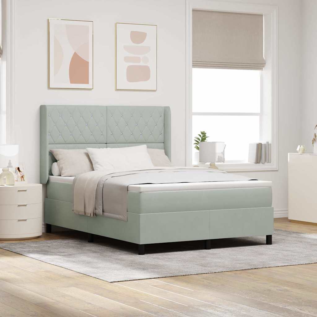 Box spring seng med madras Lysegrå 140 x 190 cm Fløjl