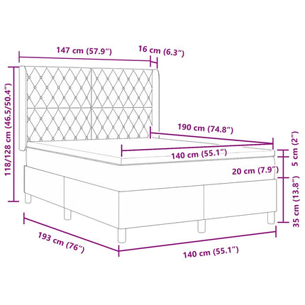 Box spring seng med madras Blå 140 x 190 cm Fløjl