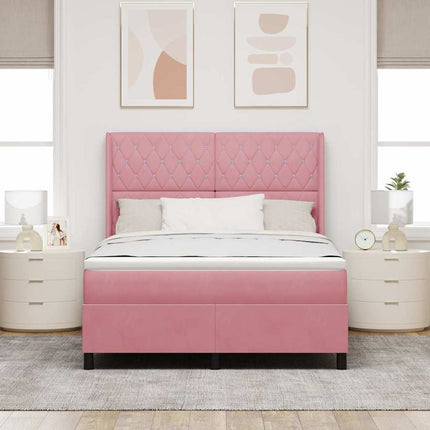 Box spring seng med madras Lyserød 140 x 200 cm Fløjl