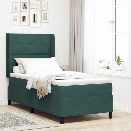 Box spring seng med hovedgærde Mørkegrøn 80 x 200 cm Fløjl