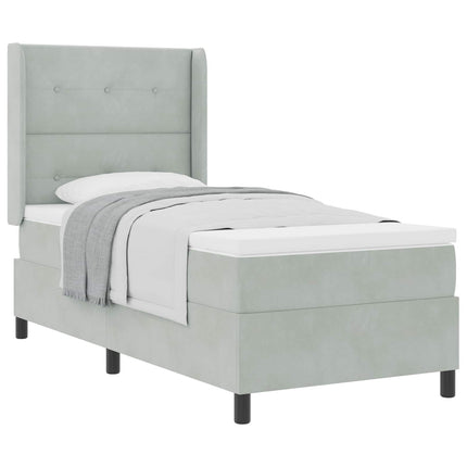 Box spring seng med hovedgærde Lysegrå 90 x 190 cm Fløjl