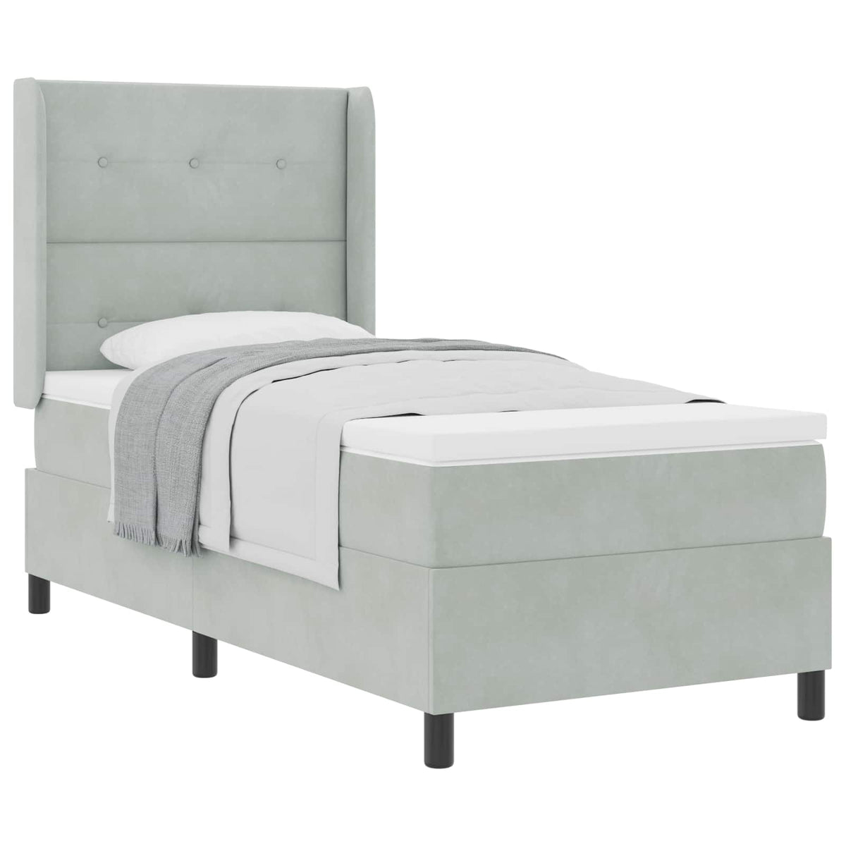 Box spring seng med hovedgrde Lysegr 90 x 190 cm Fljl