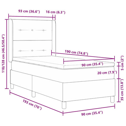 Box spring seng med hovedgærde Lysegrå 90 x 190 cm Fløjl