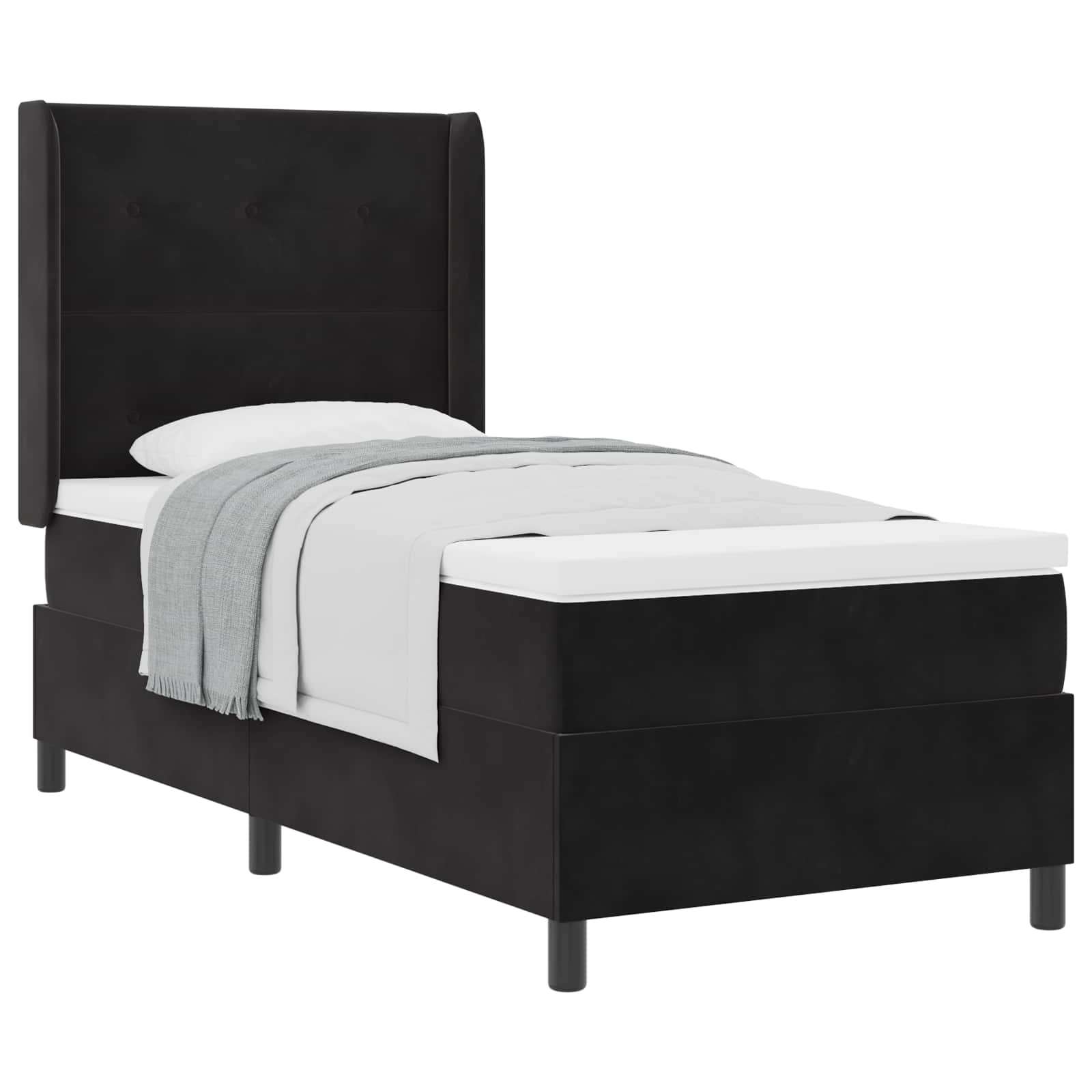 Box spring seng med hovedgrde Sort 90 x 190 cm Fljl