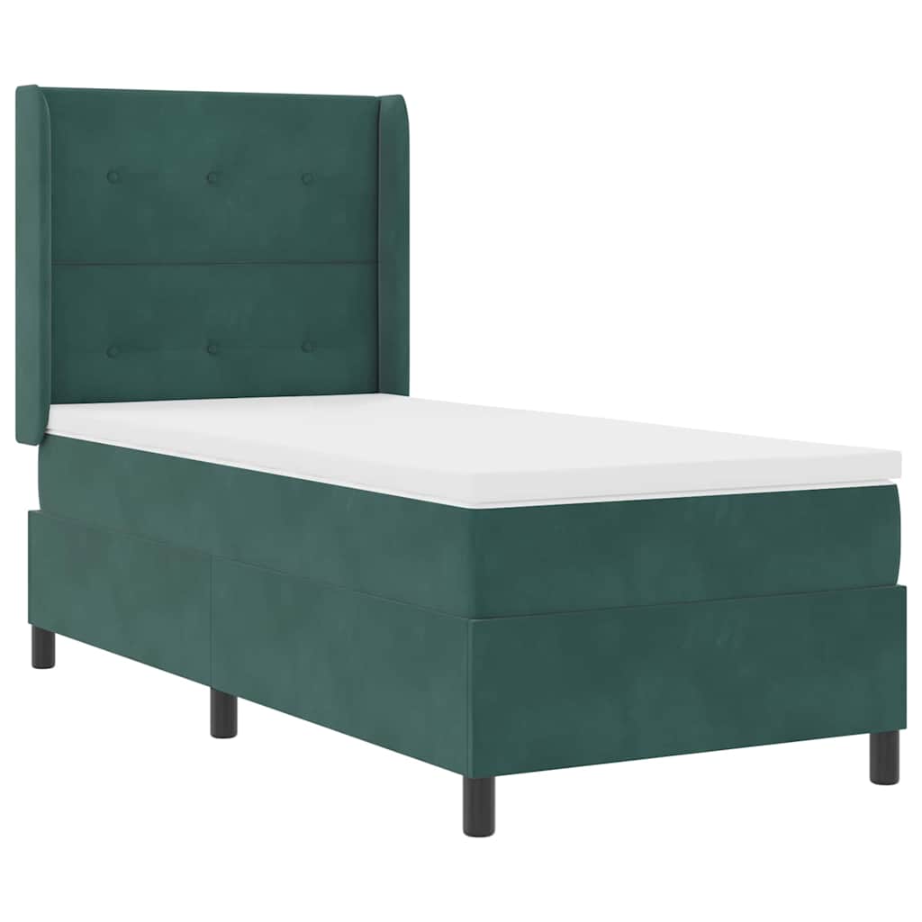 Box spring seng med madras Mørkegrøn 90 x 190 cm Fløjl