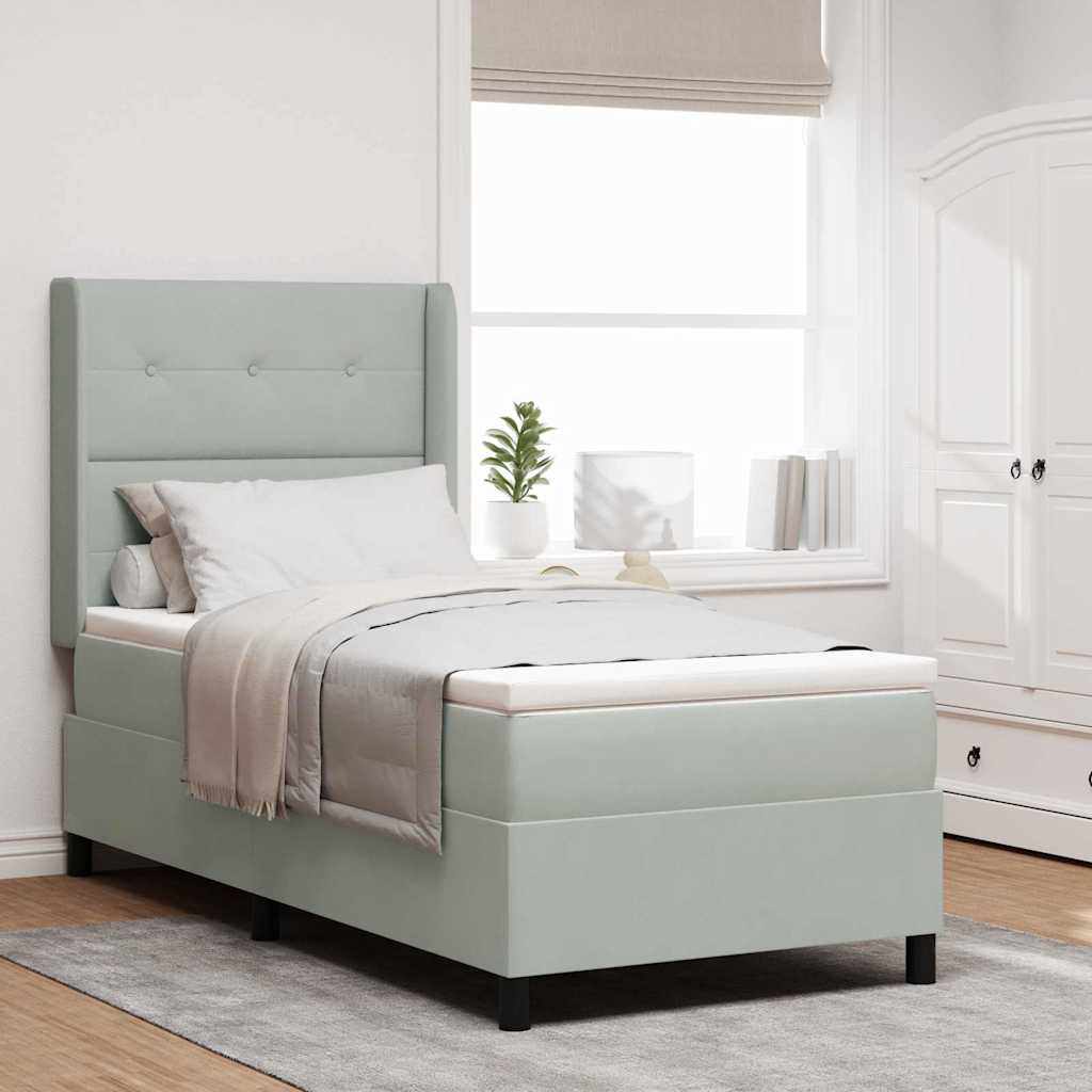 Box spring seng med hovedgrde Lysegr 90 x 200 cm Fljl
