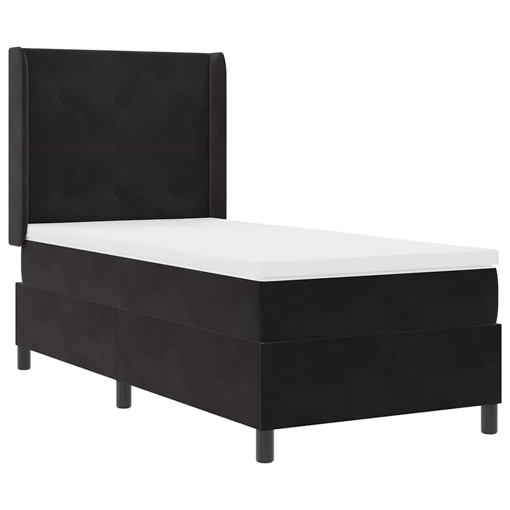 Box spring seng med madras Sort 90 x 200 cm Fløjl