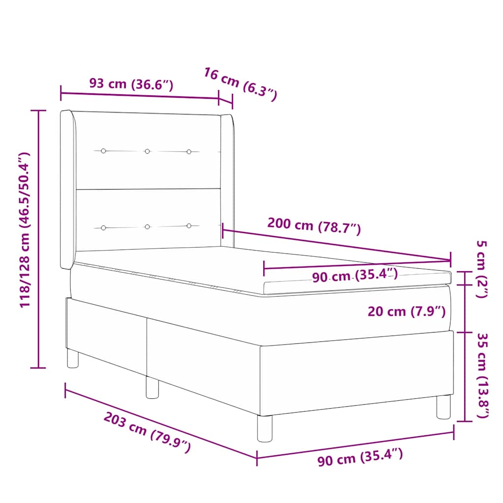 Box spring seng med madras Sort 90 x 200 cm Fløjl