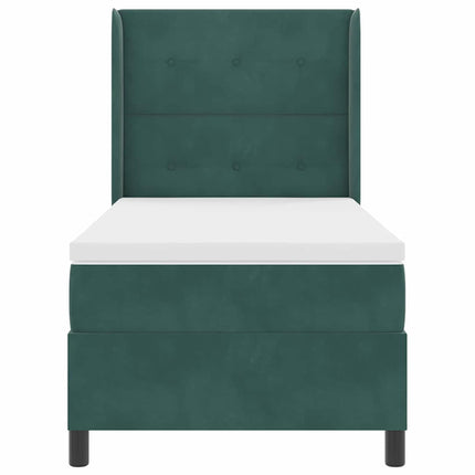 Box spring seng med hovedgærde Mørkegrøn 90 x 200 cm Fløjl