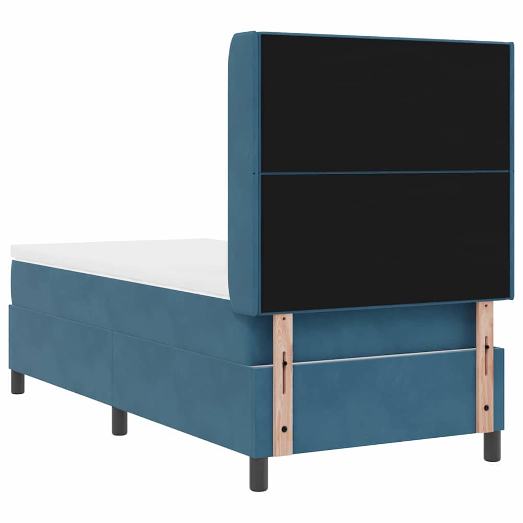Box spring seng med madras med hovedgærde Blå 90 x 200 cm Fløjl