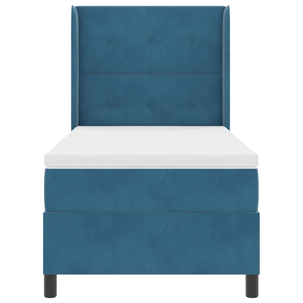 Box spring seng med madras med hovedgærde Blå 90 x 200 cm Fløjl