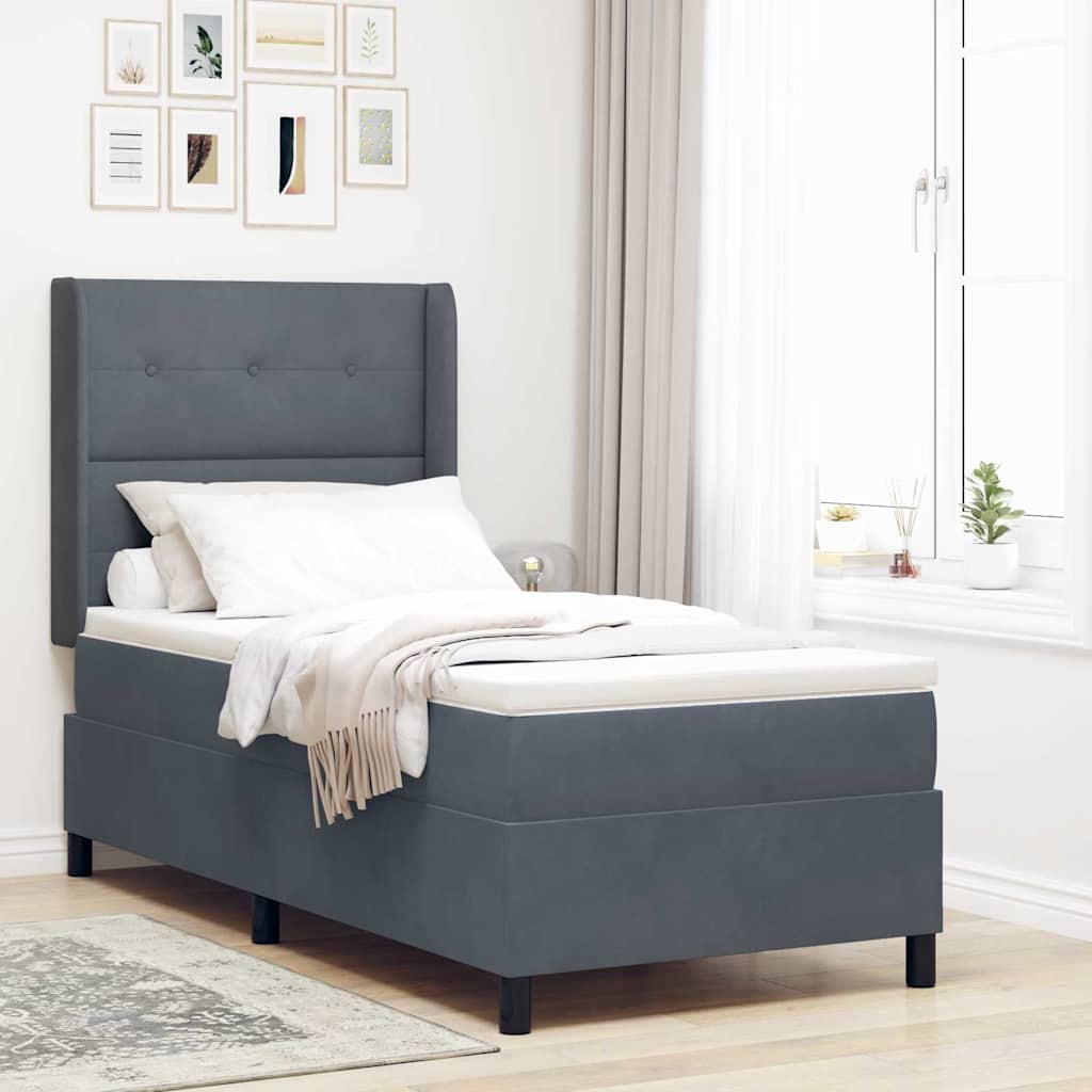 Box spring seng med hovedgrde Mrkegr 100 x 200 cm Fljl