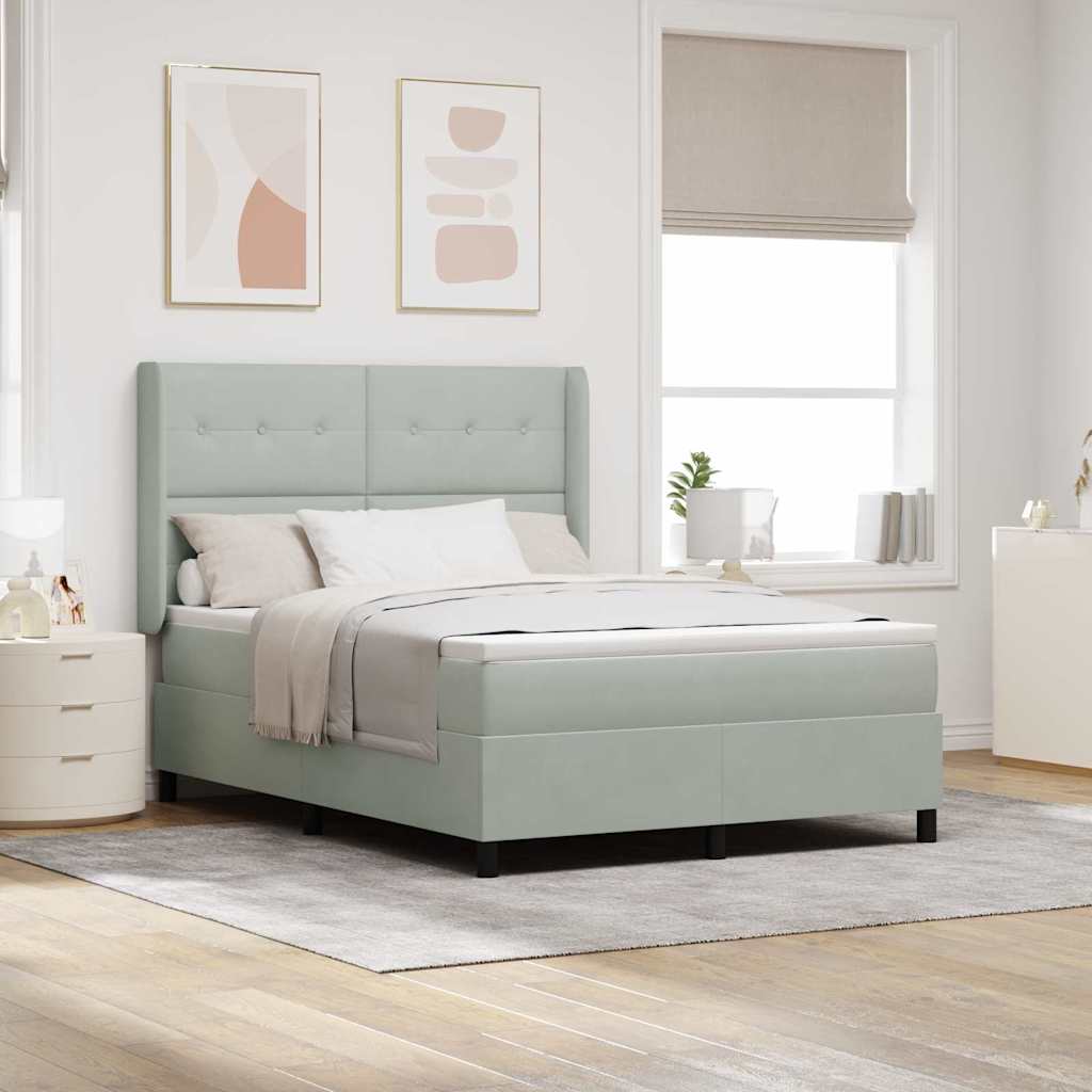 vidaXL Boxspringseng - Box spring seng med hovedgærde - 140x190 cm - Lysegrå