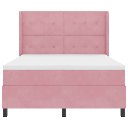 Box spring seng med hovedgærde Lyserød 140 x 190 cm Fløjl