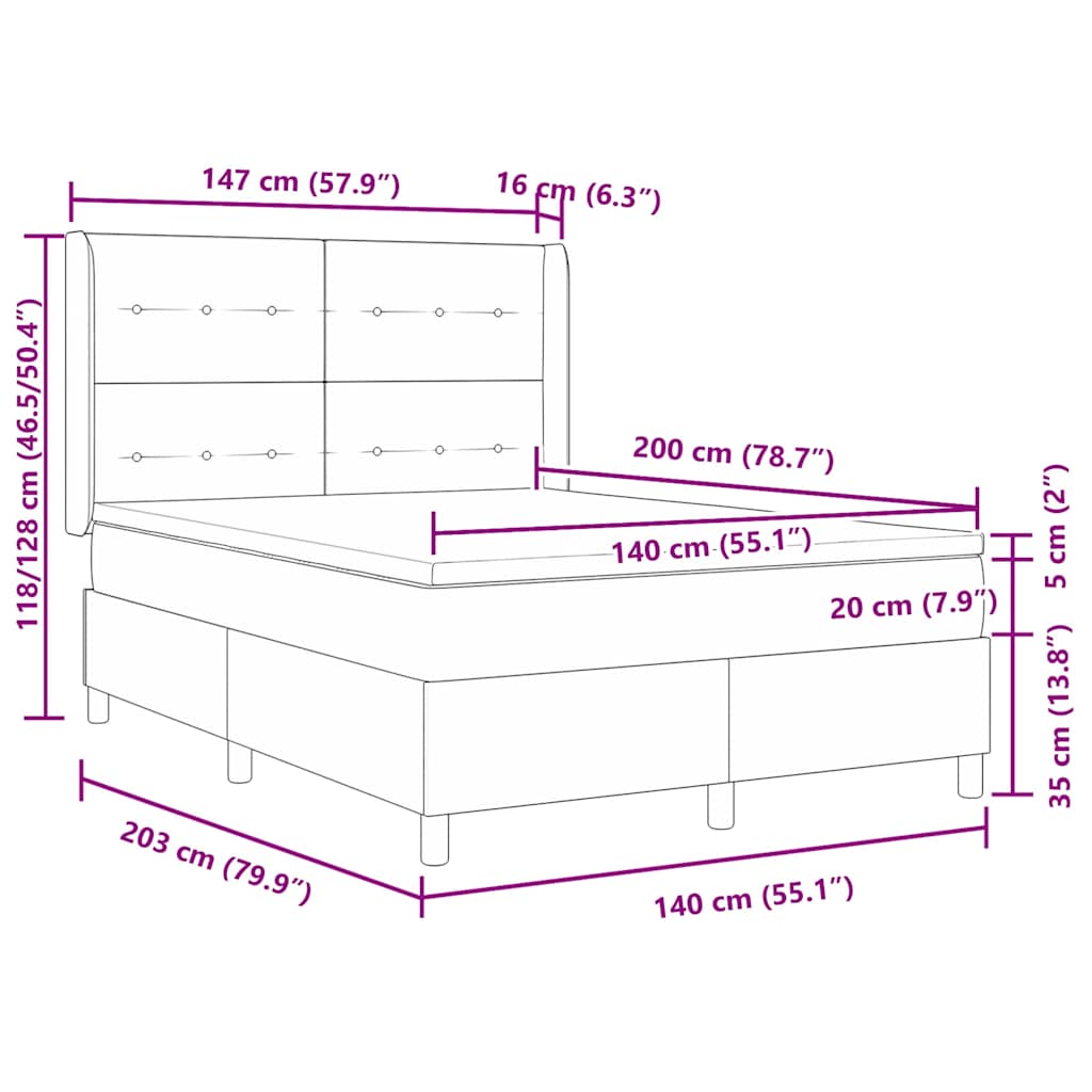 Box spring seng med madras Blå 140 x 200 cm Fløjl