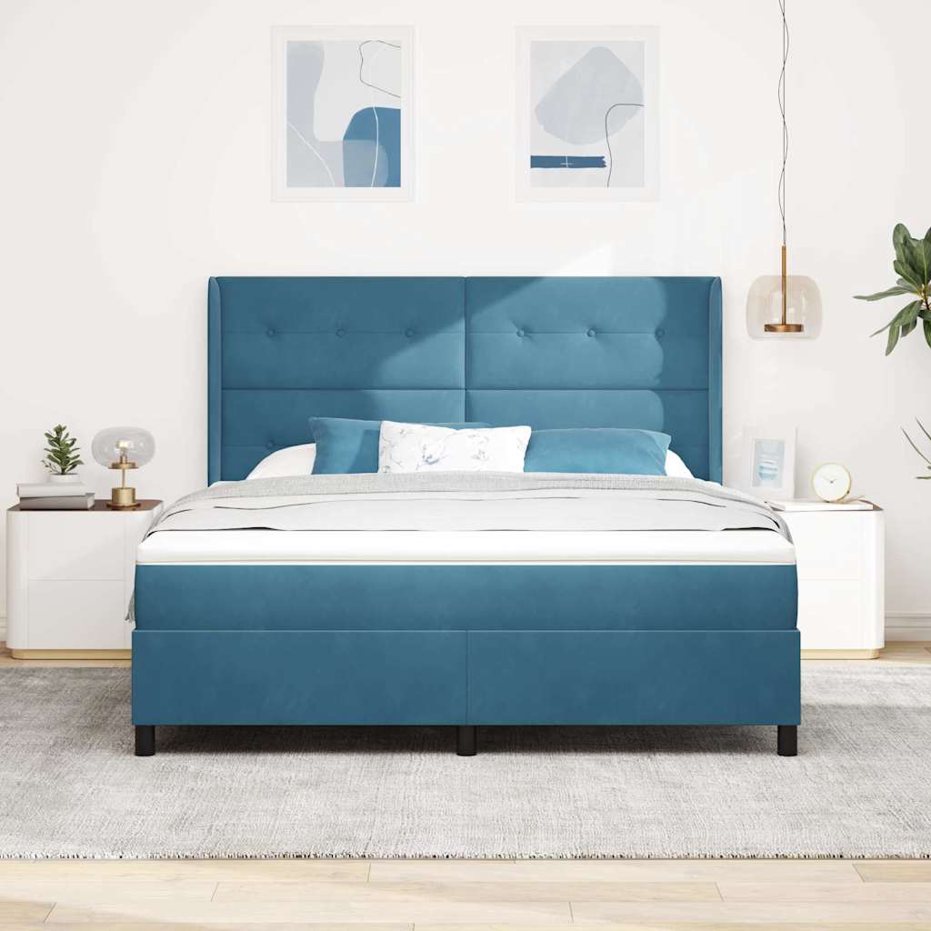 Box spring seng med madras Blå 180 x 200 cm Fløjl