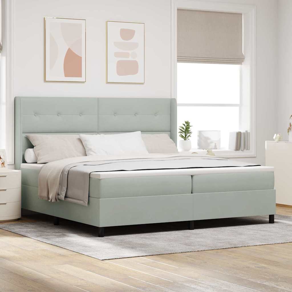 Box Spring Seng Med Hovedgærde Fløjl - Lysegrå / 200 X 200 cm / Knap-tuftet